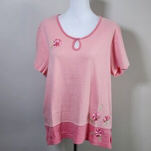 Vanity Fair Top Womens XL Pink Floral Ribbon Kidcore Adult Baby Childlike Girly